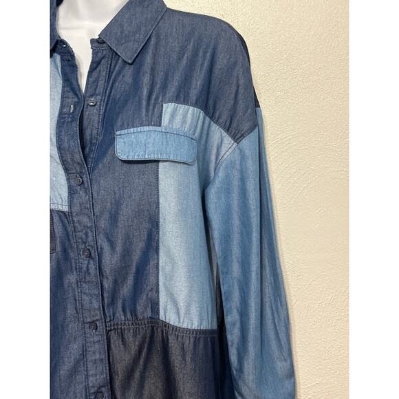 A.N.A. Denim Patchwork Button Up Shirt M Color Blocked Denim on Denim Trend - Picture 4 of 13